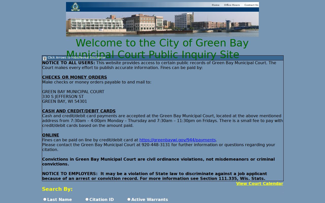 Brown County resident lookup in Green Bay Municipal Court